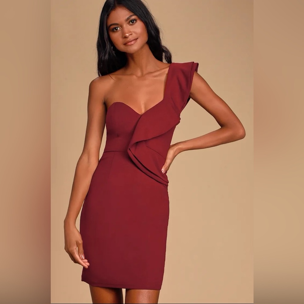 Lulus One Shoulder Ruffle Bodycon Mini Dress